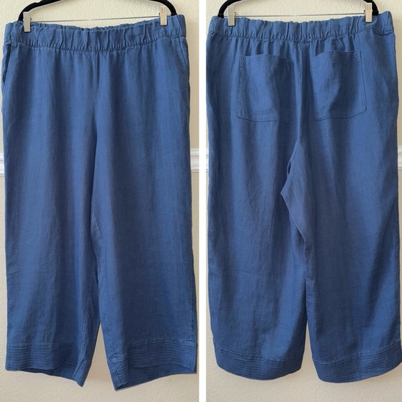 J. Jill 100% Linen Relaxed Cropped Pants Blue Beachy Lagenlook Size Large P - Picture 1 of 12